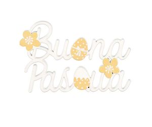 Decoro Buona Pasqua bianco e giallo 9 x 6 cm